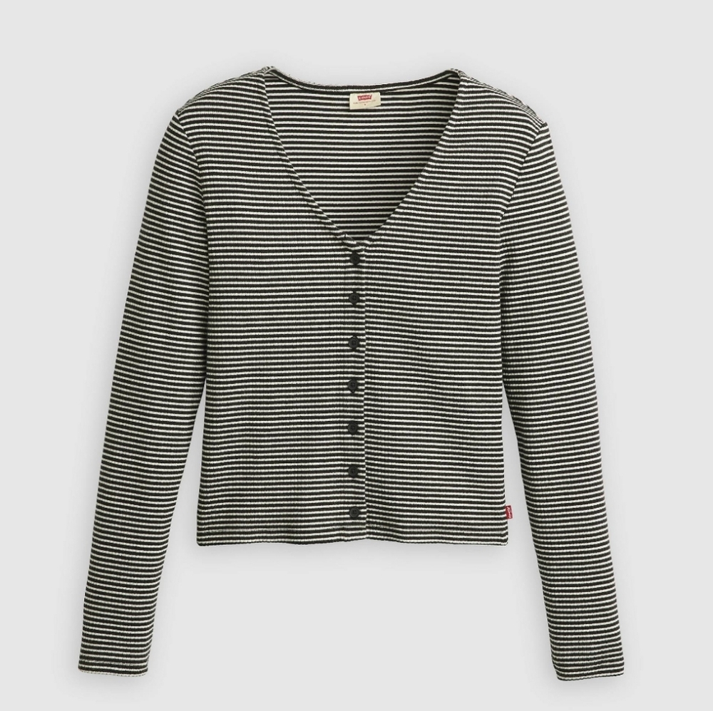 Levi's Women's Muse Ribbed Long Sleeve T-Shirt Cardigan Striped Top Extra Small
